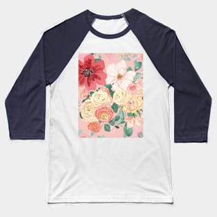 Impresión digital de flores en tonos rosas y violetas Baseball T-Shirt